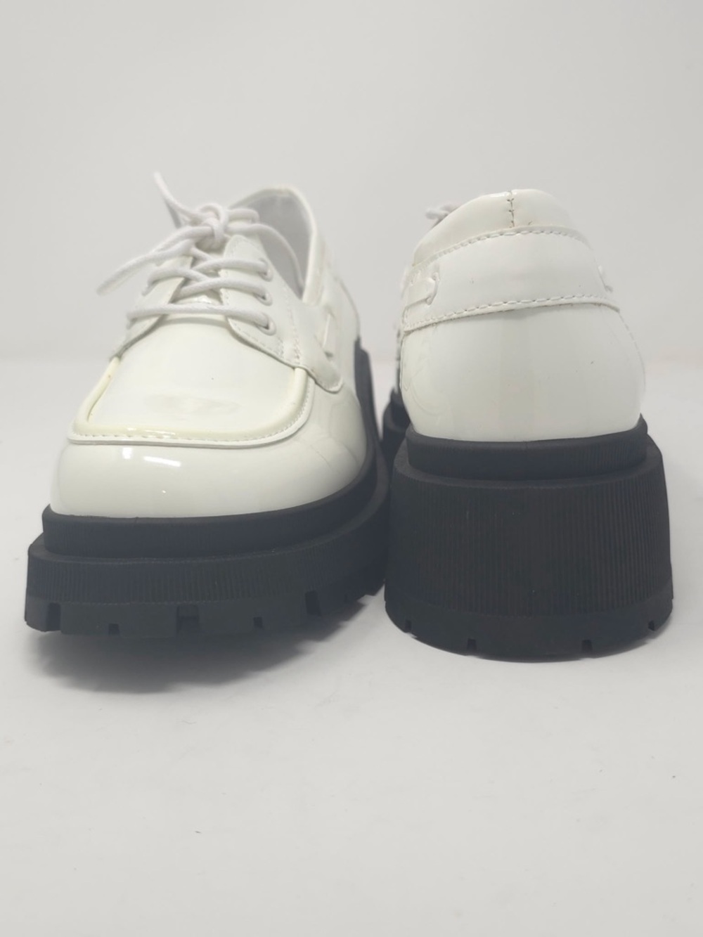 White Patent Chunky Lug Sole Lace-Up Loafers Faux Leather - Picture 5 of 10